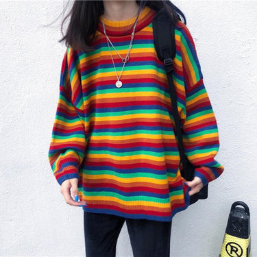 Korean Harajuku Style Hong Kong Loose Striped Female Pullover Sweaters - SolaceConnect.com