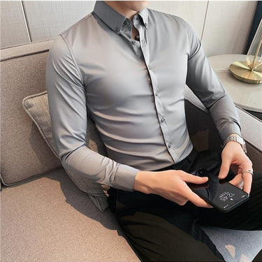 Korean Men's Solid Long Sleeves Slim Fit Streetwear Night Club Casual Shirt - SolaceConnect.com