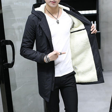 Korean Style Cashmere Hooded Winter Long Windbreaker Jacket for Men  -  GeraldBlack.com