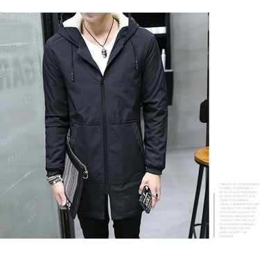 Korean Style Cashmere Hooded Winter Long Windbreaker Jacket for Men - SolaceConnect.com