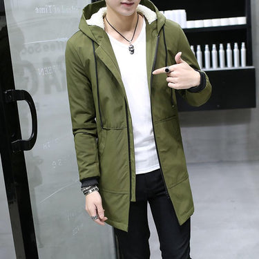 Korean Style Cashmere Hooded Winter Long Windbreaker Jacket for Men - SolaceConnect.com