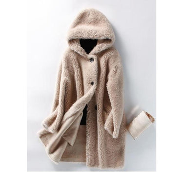 Korean Style Female Sheep Shearing Fur Hooded Winter Trench Coats & Jackets  -  GeraldBlack.com