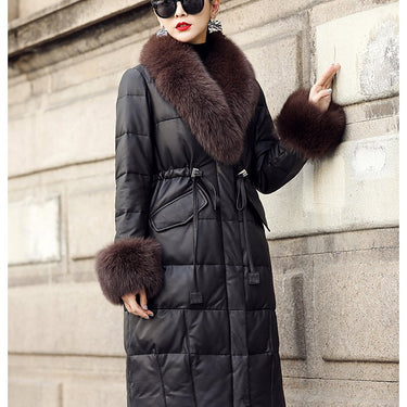 Korean Style Genuine Leather Duck Down Fox Fur Collar Jacket for Women - SolaceConnect.com