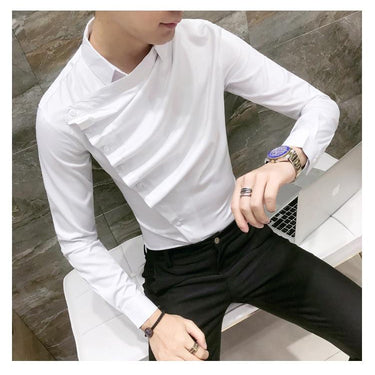 Korean Style Men's Front Fold Design Long Sleeves Front Fold Slim Fit Shirt - SolaceConnect.com
