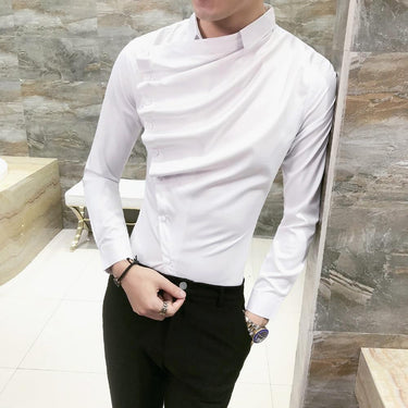 Korean Style Men's Front Fold Design Long Sleeves Front Fold Slim Fit Shirt  -  GeraldBlack.com