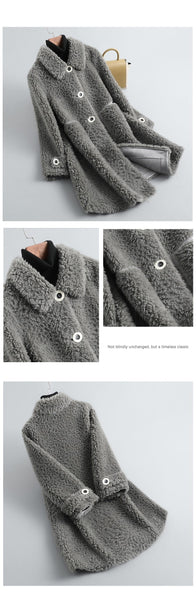 Korean Style Real Wool Winter and Autumn Shearling Coat Jacket for Women  -  GeraldBlack.com