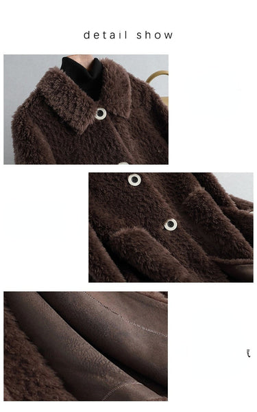 Korean Style Real Wool Winter and Autumn Shearling Coat Jacket for Women  -  GeraldBlack.com