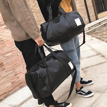 Korean Style Unisex Waterproof Leather Shoulder Wear Travel Duffle Bags  -  GeraldBlack.com