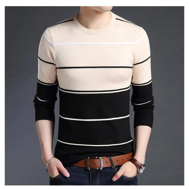 Korean Woolen Striped Slim Fit Knitted Pullover and Sweater for Men  -  GeraldBlack.com