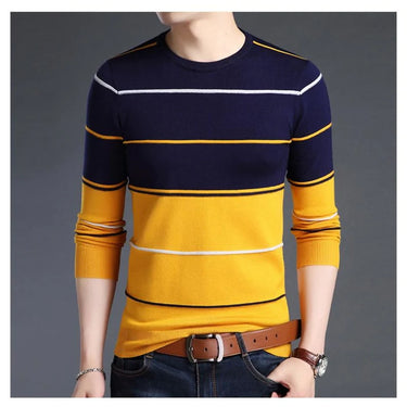 Korean Woolen Striped Slim Fit Knitted Pullover and Sweater for Men  -  GeraldBlack.com