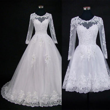 Lace Applique Wedding Dress Pearl 2 in 1 Bridal Gowns with Detachable Train  -  GeraldBlack.com