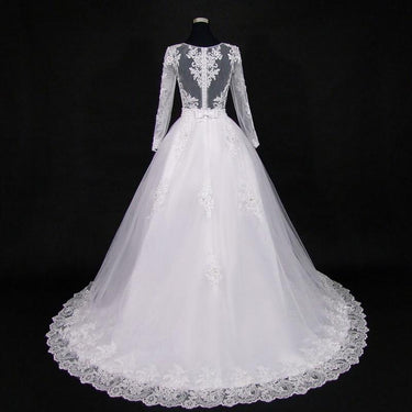 Lace Applique Wedding Dress Pearl 2 in 1 Bridal Gowns with Detachable Train - SolaceConnect.com