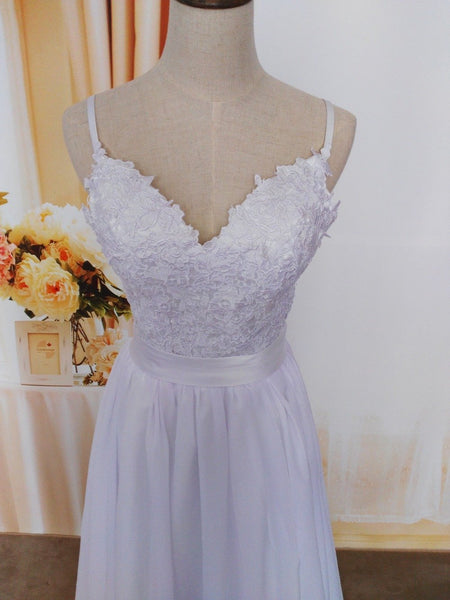 Lace Backless Spaghetti Straps Gown Style Floor Length Beach Wedding Dress - SolaceConnect.com