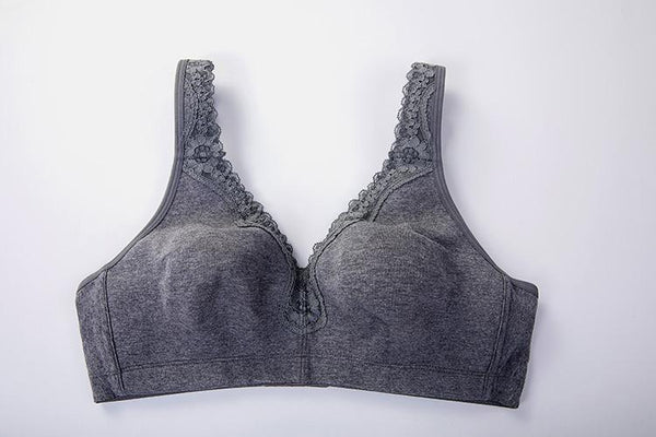Lace Trim Full Coverage Cotton Wirefree Beige Color Bra in Plus Size - SolaceConnect.com