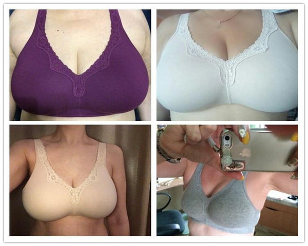 Lace Trim Full Coverage Cotton Wirefree Charcoal Heather Color Bra in Plus Size - SolaceConnect.com