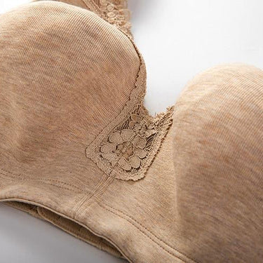 Lace Trim Full Coverage Cotton Wirefree Oatmeal Heather Color Bra in Plus Size - SolaceConnect.com