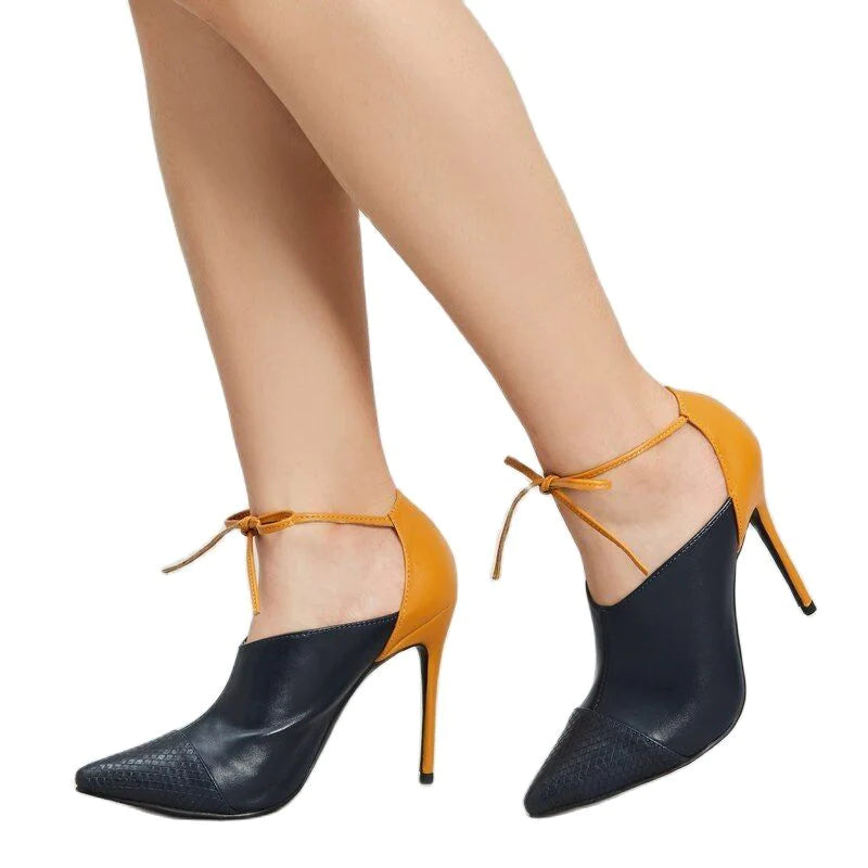 Women's Solid Pointed Toe Ankle Strap Lace Up Thin Hi Heel Pumps Shoes 1 Women's Solid Pointed Toe Ankle Strap Lace Up Thin Hi Heel Pumps Shoes