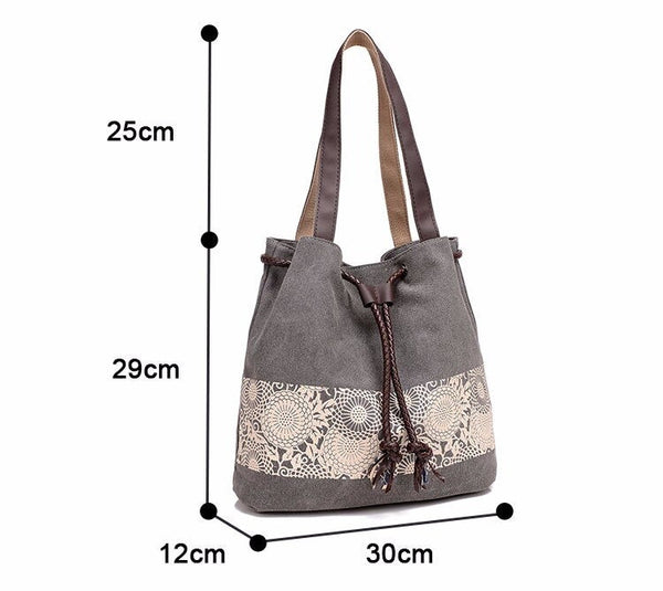 Ladies Canvas Floral Pattern Shoulder Wear Bucket Bag for Beach  -  GeraldBlack.com