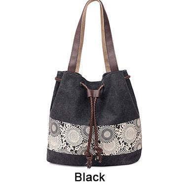 Ladies Canvas Floral Pattern Shoulder Wear Bucket Bag for Beach - SolaceConnect.com