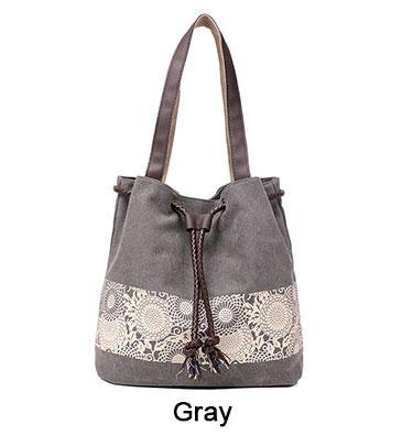 Ladies Canvas Floral Pattern Shoulder Wear Bucket Bag for Beach - SolaceConnect.com