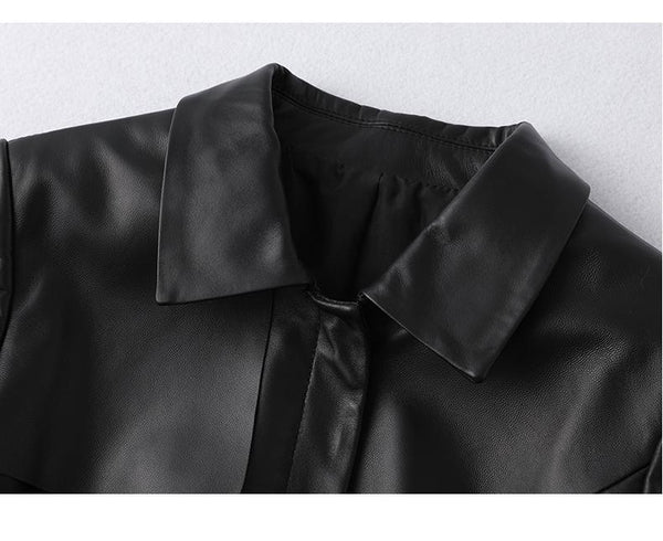 Ladies Genuine Leather Slim Outerwear Jacket with Belt for Autumn - SolaceConnect.com