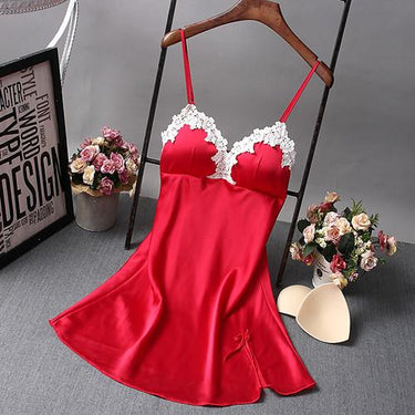 Ladies Sexy Silk V-Neck Floral Mini Sleeveless Babydoll Nightgown - SolaceConnect.com