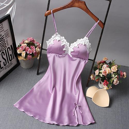 Ladies Sexy Silk V-Neck Floral Mini Sleeveless Babydoll Nightgown - SolaceConnect.com