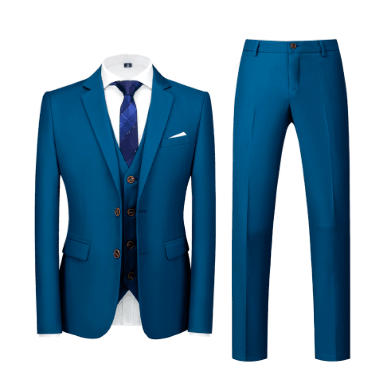 Lake Blue Casual One Button Slim Fit Wedding Three Piece Suit for Men  -  GeraldBlack.com