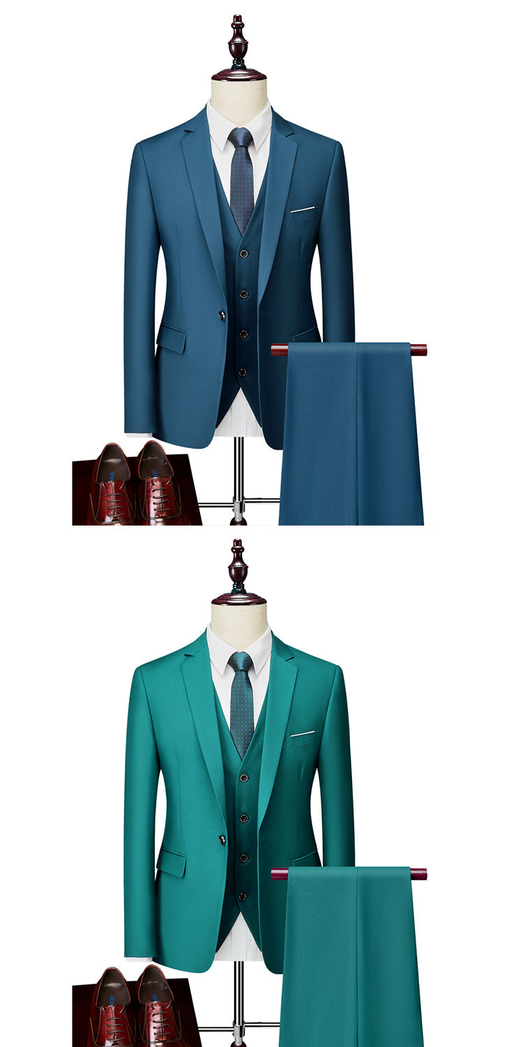 Lake Blue Classic Business Slim Single-button Three Piece Suit for Men  -  GeraldBlack.com