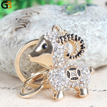 Lamb Sheep Crystal Rhinestone Fortune Key Chain Charm Pendant for Purse - SolaceConnect.com