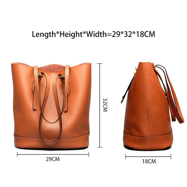 Large Capacity 100% Genuine Leather Brown Vintage Women's Shoulder Bags - SolaceConnect.com