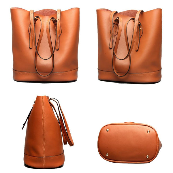 Large Capacity 100% Genuine Leather Brown Vintage Women's Shoulder Bags - SolaceConnect.com