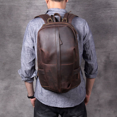Large-capacity Crazy Horse Leather Backpack Men Laptop Backpack Travel Bag Schoolbag First Layer Cowhide Original  -  GeraldBlack.com