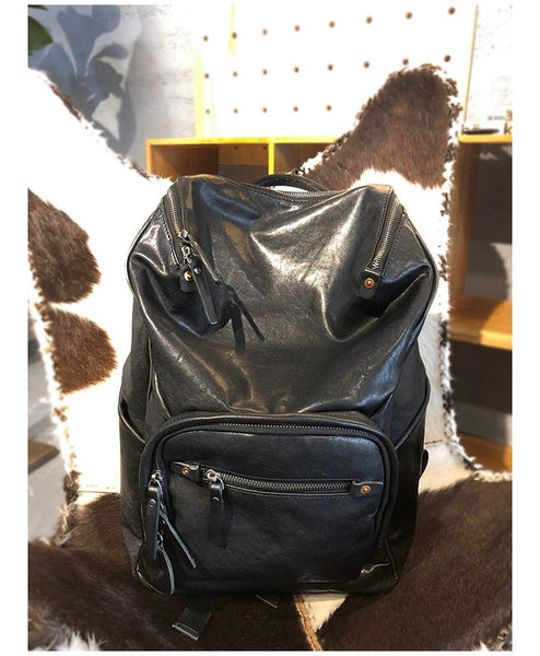 Large Capacity Genuine Leather Men Backpack Computer Bag Casual Cowhide Travel Backpack Big Schoolbag  -  GeraldBlack.com