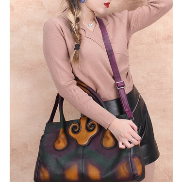 Large Capacity Genuine Leather Vintage Women Tote Shoulder Handbag  -  GeraldBlack.com