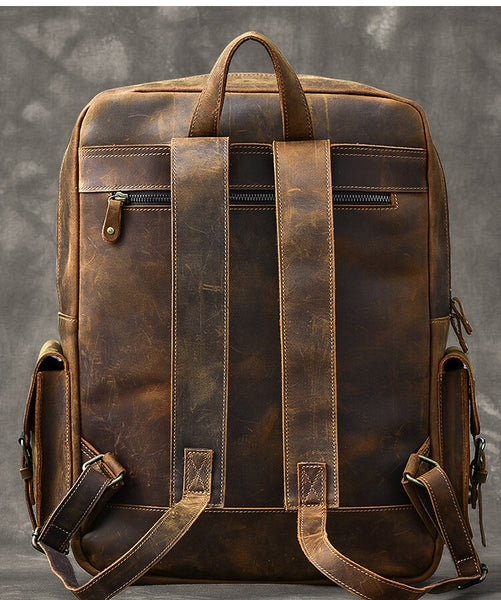 Large Capacity Men's Backpack Computer Bag Outdoor Retro Leather Travel Backpacks Original Oversized  -  GeraldBlack.com