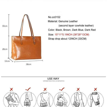 Large Capacity Women's Tote Purse Genuine Leather Brown Shoulder Handbag - SolaceConnect.com