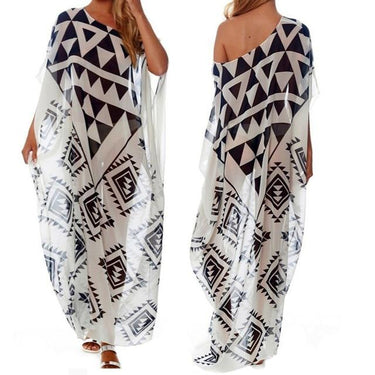 Large Print Chiffon Beach Cover Up Plus Size Bikini Maxi Dress - SolaceConnect.com