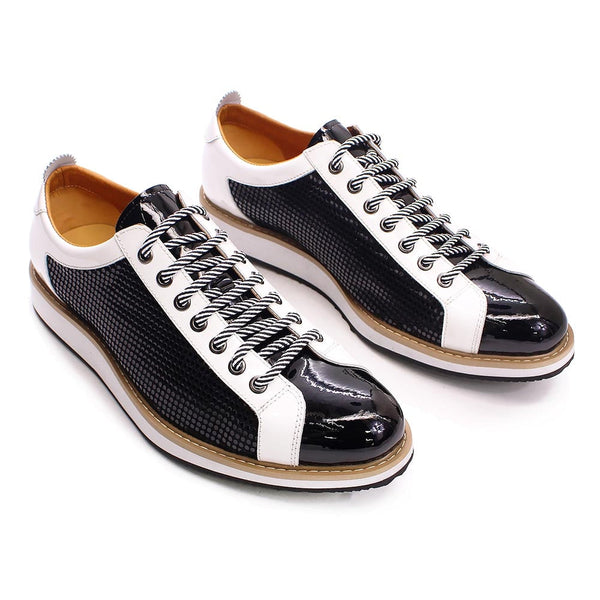 Large Size Casual Men's Black White Patent Leather Lace-up Sneakers Shoes  -  GeraldBlack.com