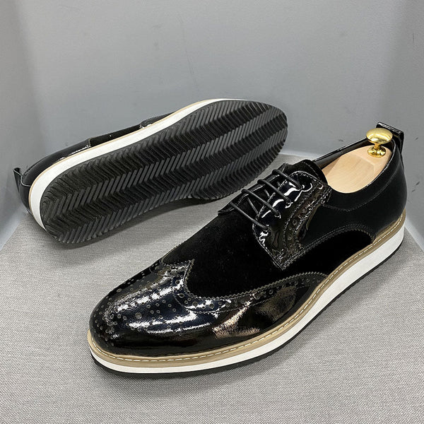 Large Size Casual Men's Black White Patent Leather Lace-up Sneakers Shoes  -  GeraldBlack.com