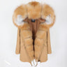 L4 Women's leather jacket Large Natural Fox Fur Hooded Coat Parka Outwear Long Detachable Lining winter jackets - SolaceConnect.com