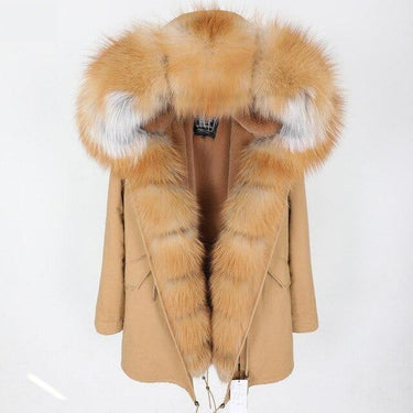 Large Women's Fox Fur Leather Hooded Zip Long Detachable Coats & Jackets  -  GeraldBlack.com