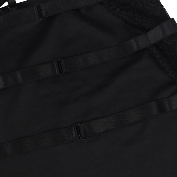 Leather Lingerie Hollow Push Up Bra Sleepwear Black Plus Size Sexy Lace Skirt Adjust Floral Underwire Dress  -  GeraldBlack.com