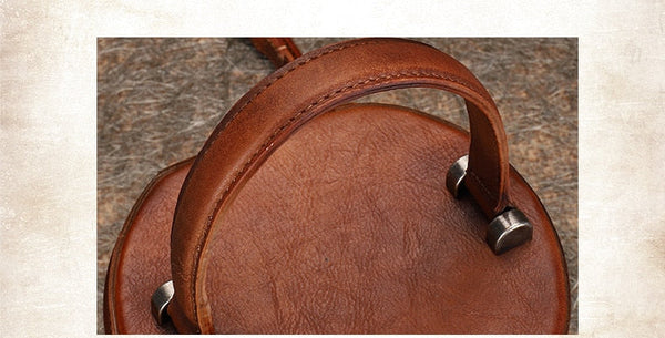 Leather Literary Women Retro Handmade Soft Messenger Small Bucket Handbag  -  GeraldBlack.com