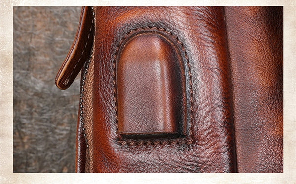 Leather Men Handmade Zipper Business Retro Soft Leather First Layer Leather Messenger Shoulder Chest Pack Bag  -  GeraldBlack.com