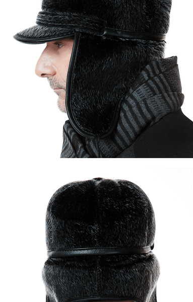 Leifeng Cashmere Fur Warm Thermal Windproof Men's Cap with Earmuffs - SolaceConnect.com