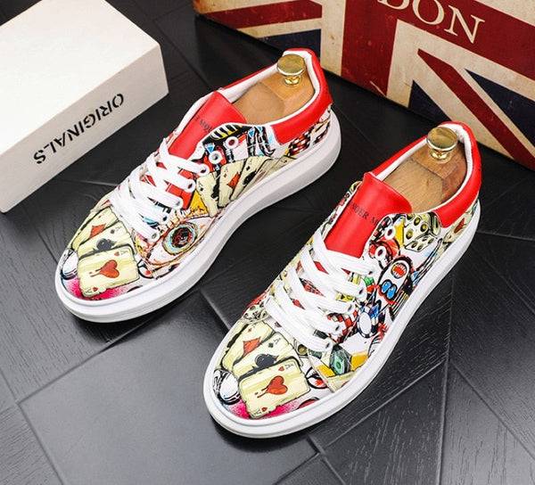 Luxury Genuine Leather Printed Pattern Flat Casual Shoes for Men