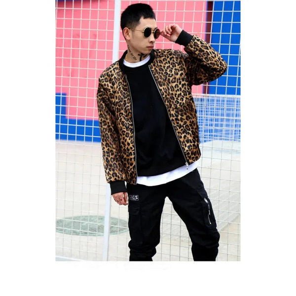 Leopard Print Baseball Jacket Fashion Style Men's Autumn Jacket Classic Personality Hip Hop Coat Nightclub  -  GeraldBlack.com