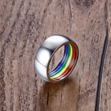 LGBT Pride Stainless Steel Homosexual Wedding Ring with Inside Rainbow  -  GeraldBlack.com