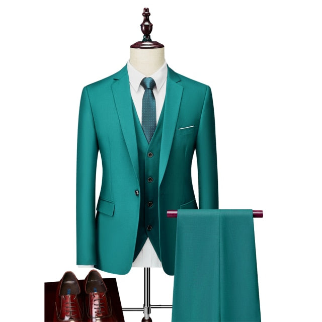 Light Green Classic Business Slim Single-button Three Piece Suit for Men  -  GeraldBlack.com